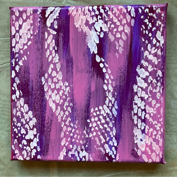 Abstract Acrylic Lacy Patterned Pink and Purple Mini Painting, 6x6" - Picture 10 of 10